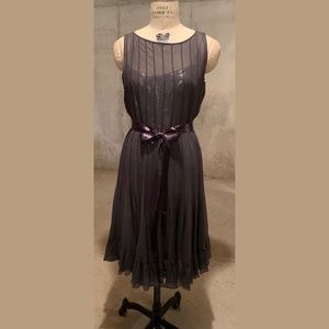 Teri Jon by Rickie Freeman Smokey Grey Silk Chiffon Pintuck Cocktail Dress sz 10